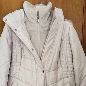 Susan Graver cream color Puffer Jacket with detachable hood